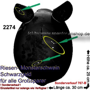 Preview: Sparschwein riesengroßes Monster Sparschwein 3D Design Schwarzgeld Ba Sonderverkauf ! 767a
